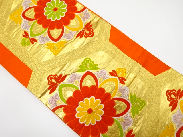 JAPANESE KIMONO / ANTIQUE FUKURO OBI / SILK / WOVEN FLOWER CREST